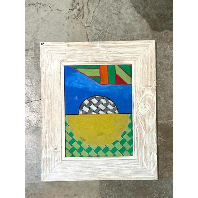 Vintage Geometric Abstract Oil Crayon Drawing For Sale - Image 10 of 12