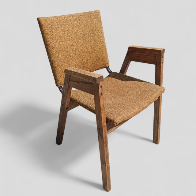 Vintage Mid Century Modern Wooden Upholstered Arm Chair Desk Chair For Sale - Image 9 of 11