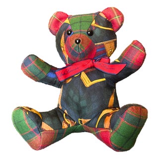 Ralph Lauren Equestrian Black Watch Vintage Silk Scarf Tender Teddy Bear For Sale