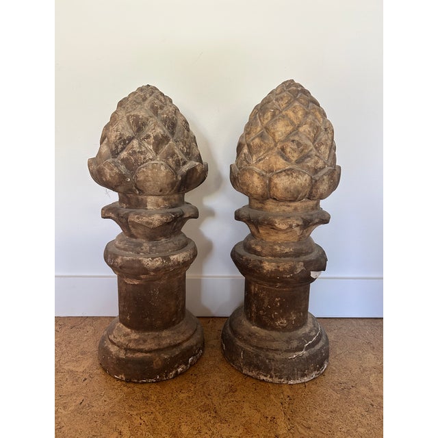 Vintage Pair of Carved Garden Acorns on Pedestal For Sale - Image 13 of 14