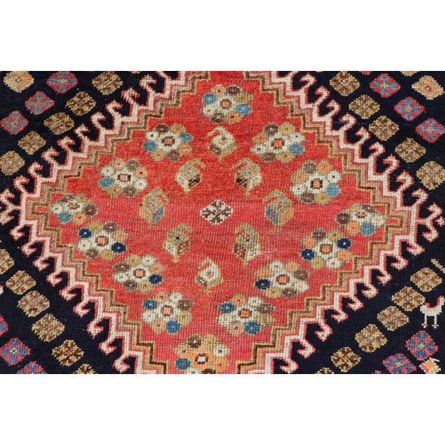 Antique Persian Tribal Shiraz in Wool With Tribal Medallion Design For Sale - Image 9 of 12