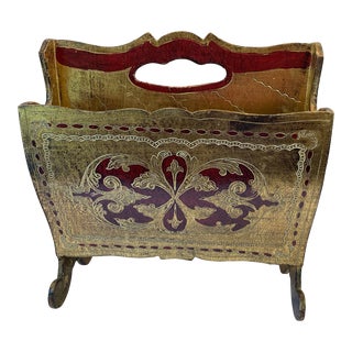 Vintage Italian Gilt Wood Magazine Rack For Sale