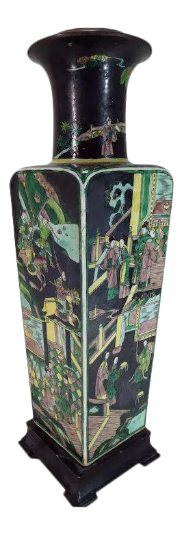 19th Century Chinese Porcelain Famille Noir Square Vase as a Lamp