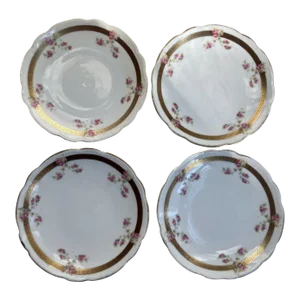 Circa 1900 Set of 4 M. Z. Austria Hand Painted Rose & Gold Key Small Plates