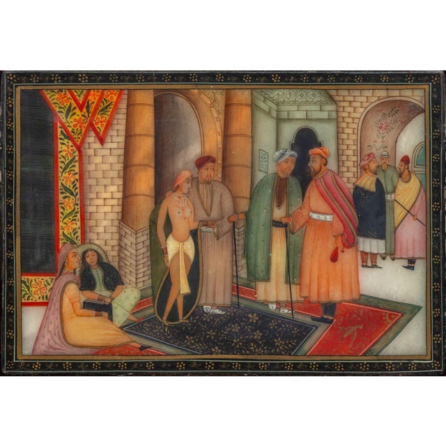 Stone Indian Mughal Painted Miniatures on Stone For Sale - Image 7 of 9