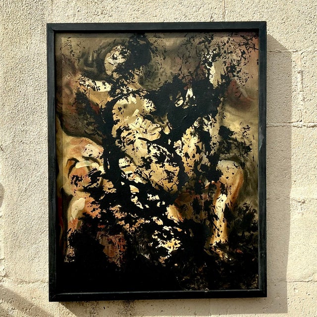 This Vintage Boho Abstract Painting on Canvas radiates a sense of mystery and bold artistic expression. With dark, earthy...