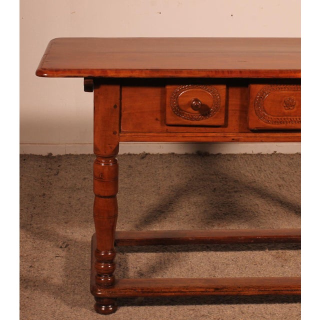 Superb 18th century French console in cherry wood elegant console which has two drawers in the belt. Small, unusual model...