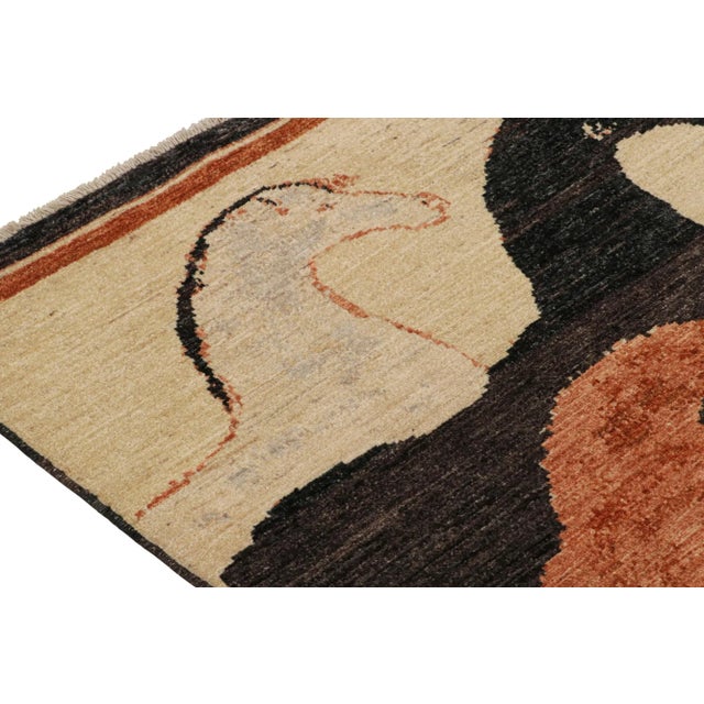 Tribal 2010s Rug & Kilim’s Style Runner in Beige With Pink and Black Horse Pictorials For Sale - Image 3 of 8