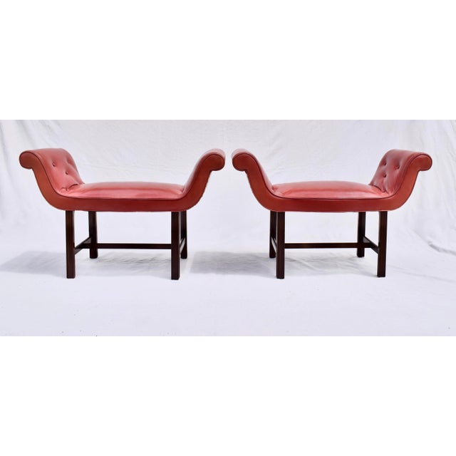 Antique Chippendale Window Benches, Mahogany & Leather, England, 1940s For Sale - Image 13 of 13