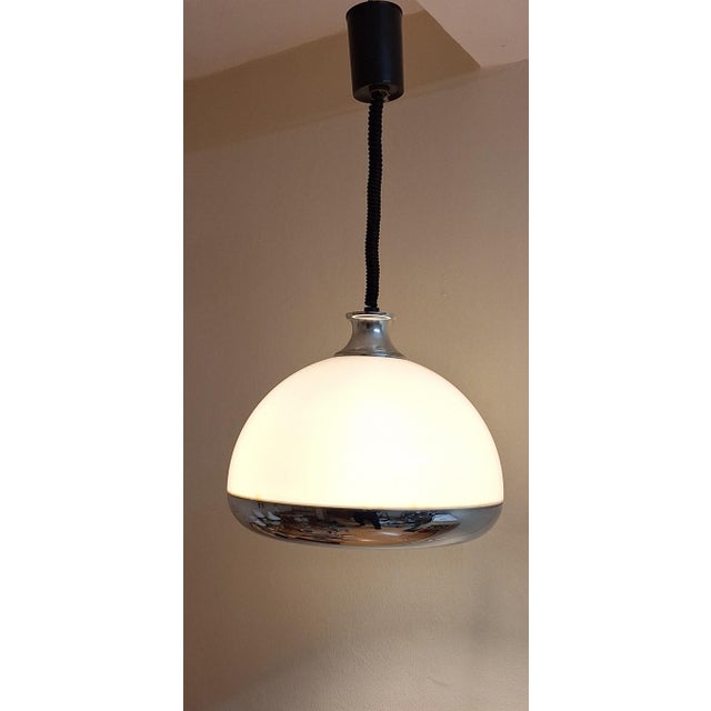 Silver Vintage Height-Adjustable Ceiling Lamp with White Plastic Shade and Chrome-Plated Metal, 1970s For Sale - Image 8 of 8