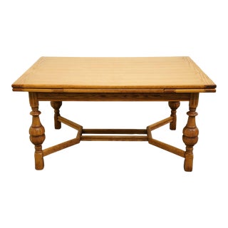 Vintage Antique English Revival 89" Draw Leaf Refactory Trestle Dining Table For Sale