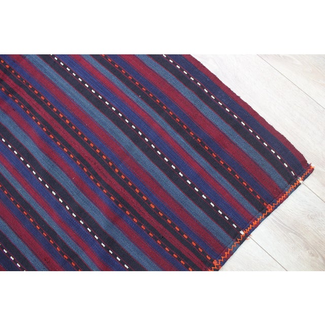 Textile 1980s Art Deco Burgundy Striped Runner Rug For Sale - Image 7 of 13