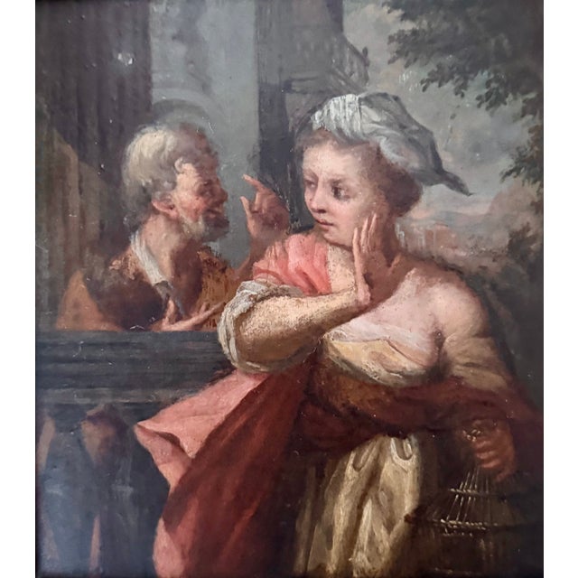 French School Artist, The Confidence or the Romantic Rendezvous, 1750-1780, Oil on Wood, Framed For Sale - Image 3 of 7