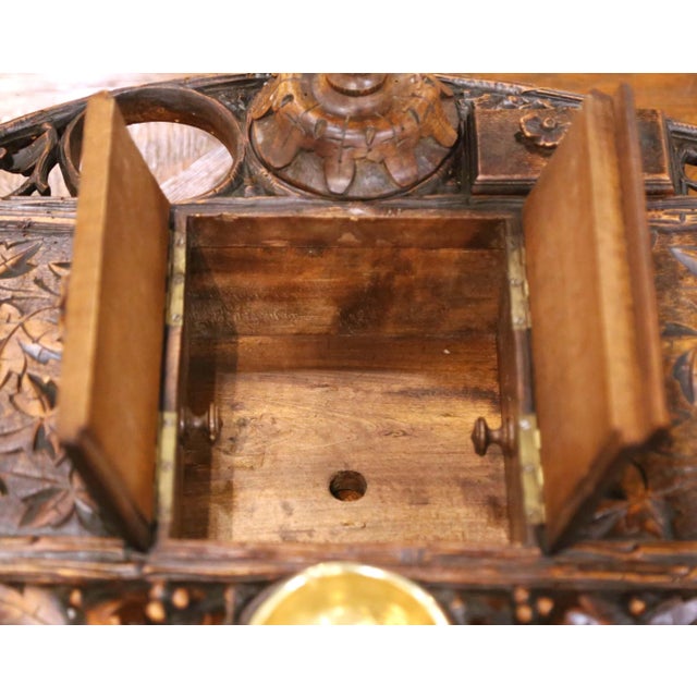 Brown 19th Century French Black Forest Carved Walnut Smoker’s Desk Set For Sale - Image 8 of 13