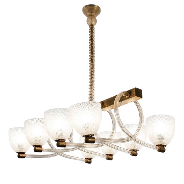 Mid-Century Art Deco Italian Murano Glass Reticello Chandelier, 1930 For Sale