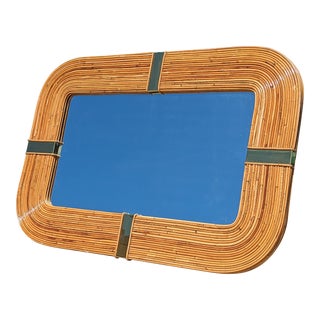 Boho Pencil Reed Bamboo Wall Mirror in the Style of Marcello Mioni, Circa 1970s For Sale
