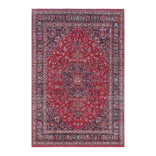 Art Noueau Persian Red/Blue Wool Rug - 9'7'' X 12'11'' For Sale
