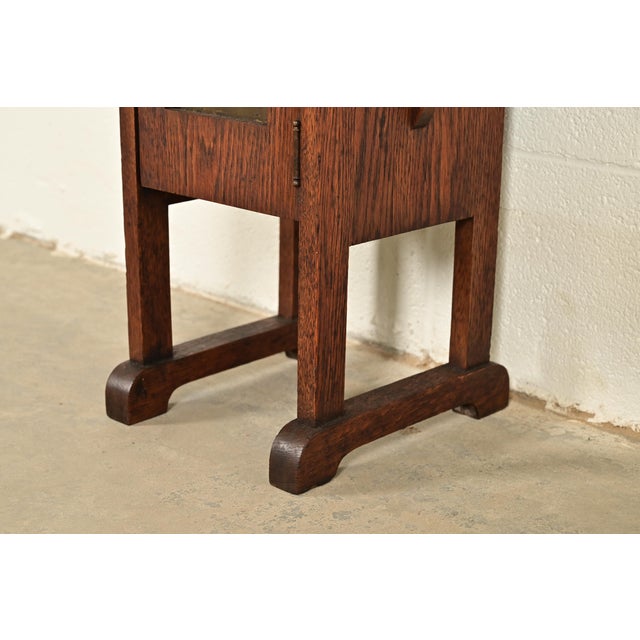 Stickley Brothers Style Antique Mission Arts & Crafts Oak and Brass Smoker Stand, Circa 1910 For Sale - Image 12 of 17
