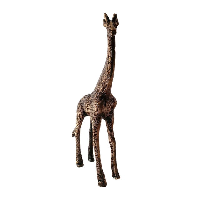Brass Antique Brass Finish Metal Giraffe Sculpture For Sale - Image 8 of 8