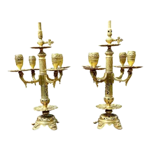 Pair of Mid 19th Century French Baroque Revival Gilt Bronze Candelabra Cigar Lighters