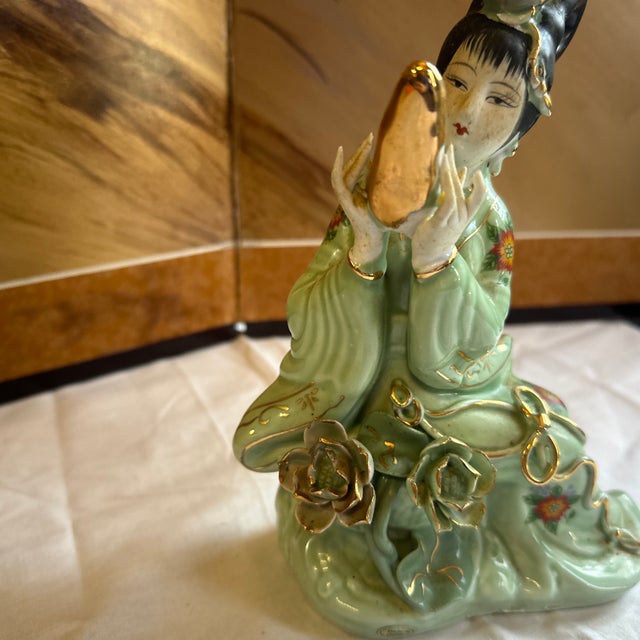1970s Small Detailed Ceramic Asian Figurine With Gold Accents For Sale - Image 4 of 8
