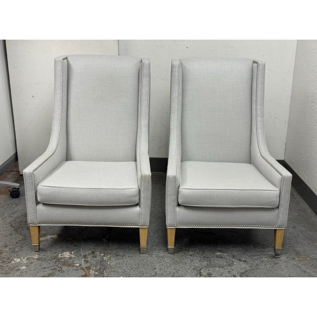 Custom Kravet Contemporary Slope Arm Chairs, Pair For Sale - Image 10 of 12