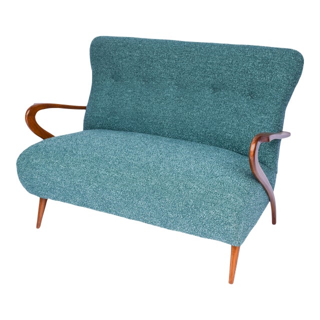 Italian Mid-Century Settee - Sofà Carlo Mollino Style in Teal Green For Sale