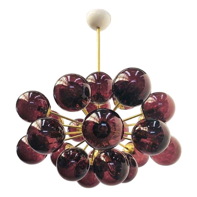 21st Century Ovale Natural Brass Amethyst Bubbles Murano Sputnik Chandelier by Fabio LTD For Sale