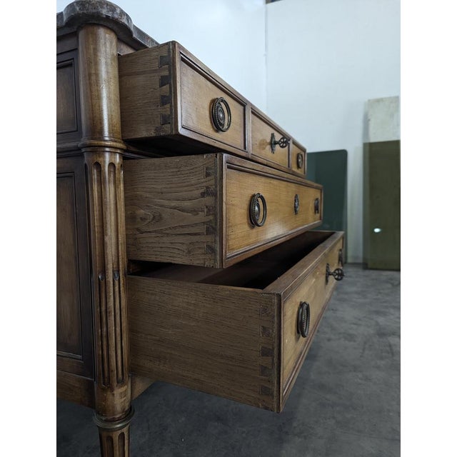 Louis XVI Chest of Drawers in Cherry Wood and Pyrenees Marble For Sale - Image 3 of 8