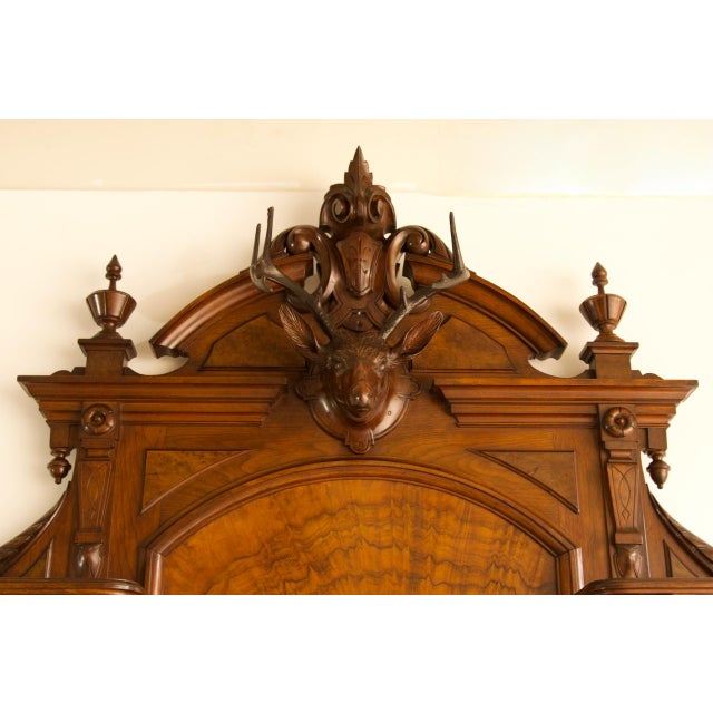 Victorian Massive American Renaissance Revival Walnut Hunt Sideboard With Carved Stag Head and Marble Top, Mid-19th Century For Sale - Image 3 of 14