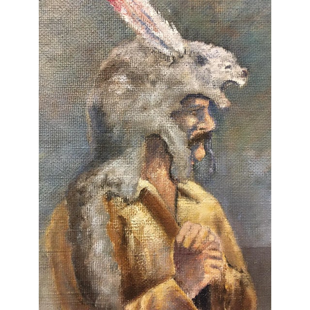 Beautifully detailed and executed oil on canvas board painting. This piece depicts an early 19th century frontiersman with...