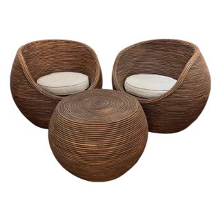 Pencil Split Reed Chairs and Table For Sale