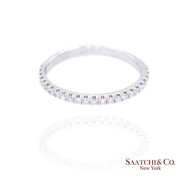 Platinum 950 Natural Diamond Half Eternity Band Ring For Sale - Image 4 of 6