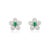 Metal Emerald Encompassed With Diamonds Floral Stud Earrings in 14k White Gold- A Pair For Sale - Image 7 of 11