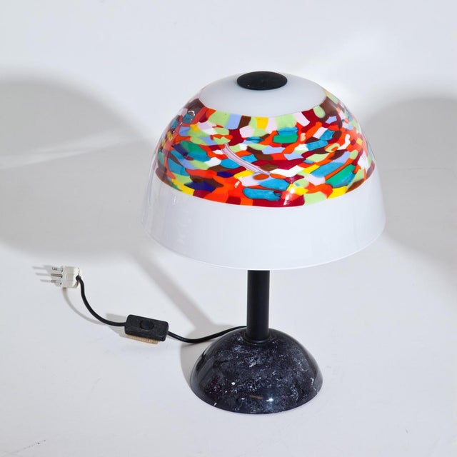 Few table lamps on black feet and white-colored Murrine glass shades. Up to 250V (Europe/UK Standard).The wiring of this...