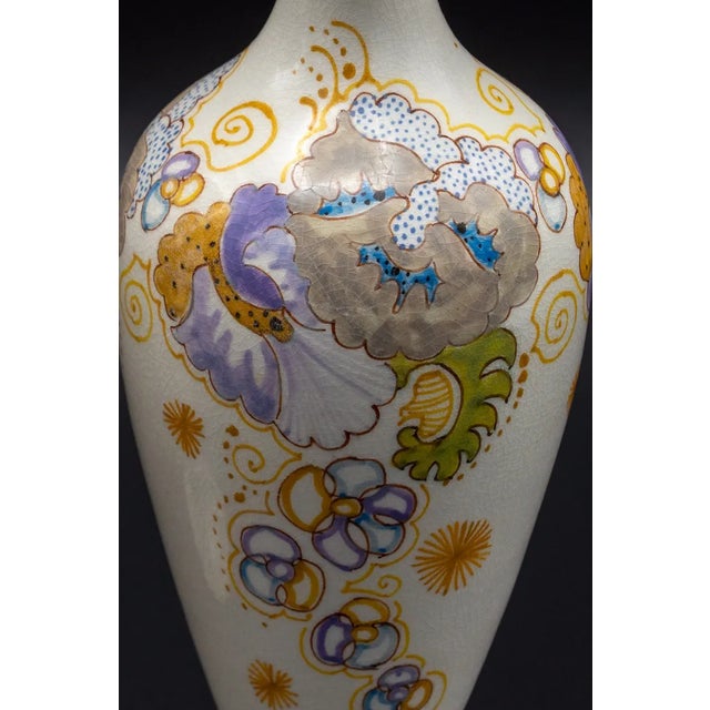 Late 19th Century 1899 Art Nouveau Plateelbakkerij Zuid-Holland Gouda Violetta Vases, Pair, Set of 2 For Sale - Image 5 of 7