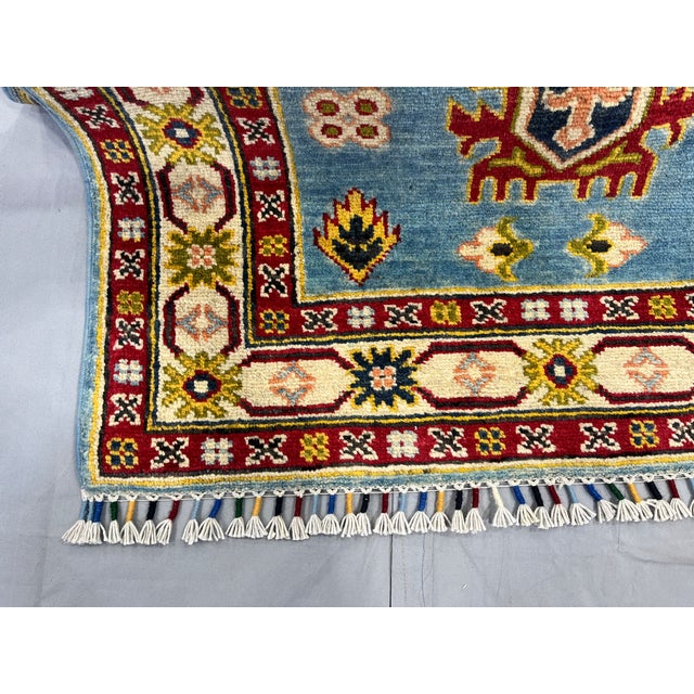 Blue and Burgundy Kazak Wool Runner Rug, Tribal Hallway Rug, 2'9" X 13'1" For Sale - Image 13 of 15