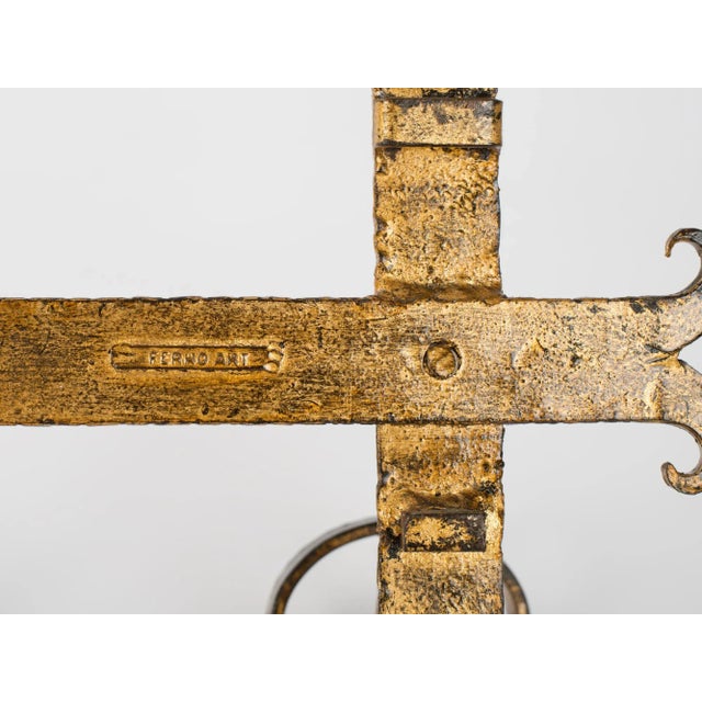 Gold 1960s Spanish Brutalist Ferro Art Gilt Wrought Iron Wall-Mounted Coat Rack For Sale - Image 8 of 9