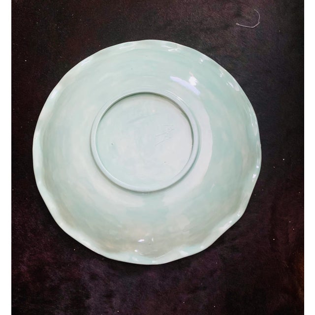Modern Turquoise Studio Scalloped Centerpiece Bowl, Artist Signed For Sale - Image 3 of 5