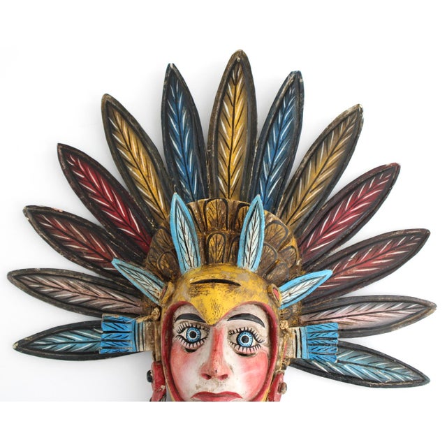 Folk Art Vintage Ixcateopan Cuauhtemoc Folk Art Dance Mask, Hand Carved Mexican, 24x24" For Sale - Image 3 of 11