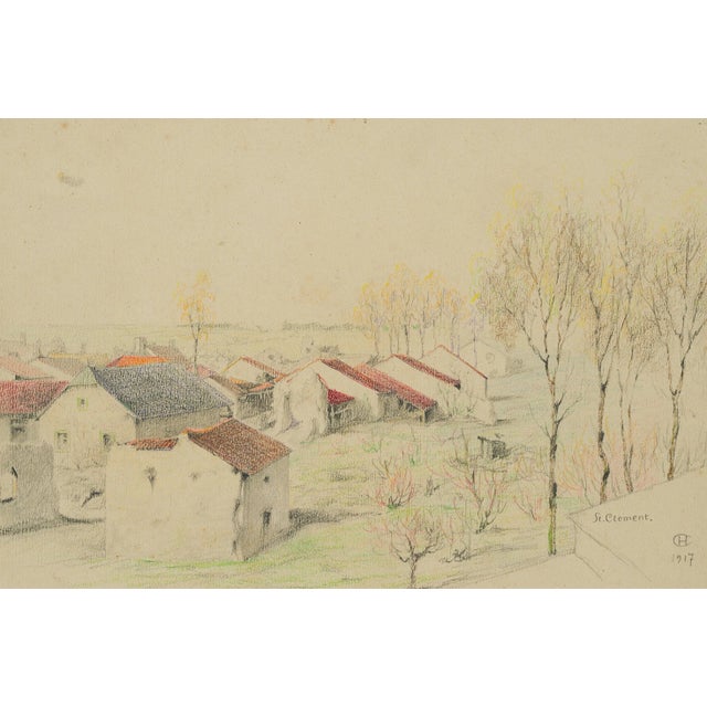 H. Christiansen, Houses at Saint-Clüment Murthe-Et-Monthscellan, 1917, Pencil on Paper For Sale