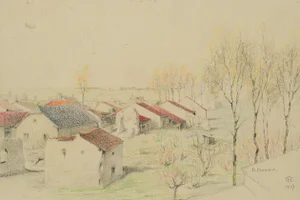 H. Christiansen, Houses at Saint-Clüment Murthe-Et-Monthscellan, 1917, Pencil on Paper