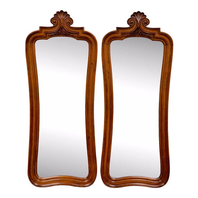Pair Vintage Hollywood Regency Walnut French Style Wall Mirrors White