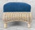 1970s Vintage 70s Coastal Natural Wicker Blue Suede Footstool Ottoman For Sale - Image 5 of 10