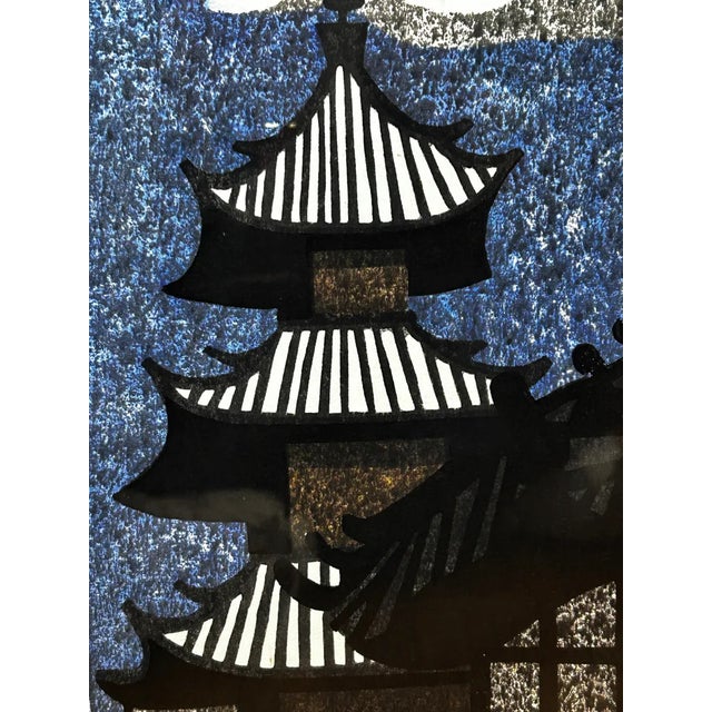 Wood Pair of Kiyoshi Saito Mid-Century Japanese Woodblock Prints - Plowing the Field & Pagoda, Framed For Sale - Image 7 of 14