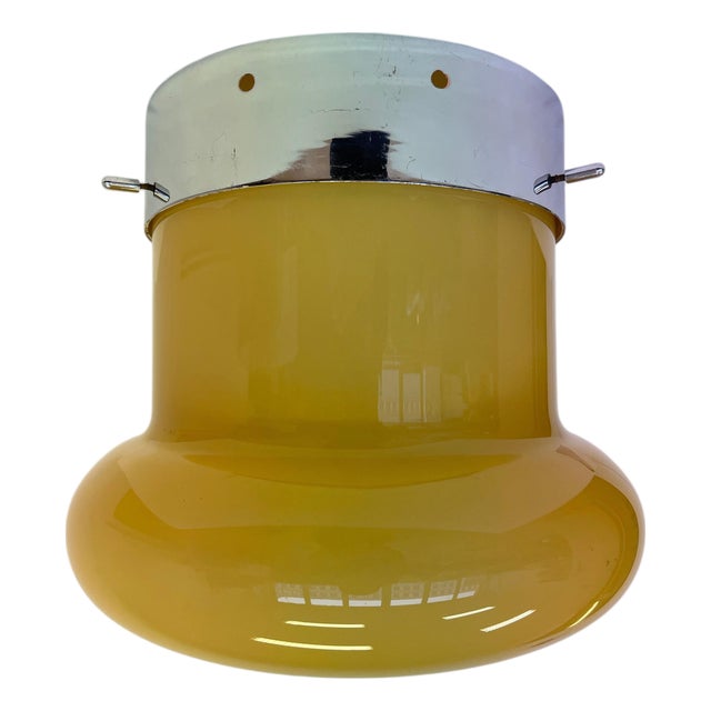 Mid-Century Hotel Design Ceiling Lamp in Glass and Metal, Czechoslovakia, 1970s For Sale
