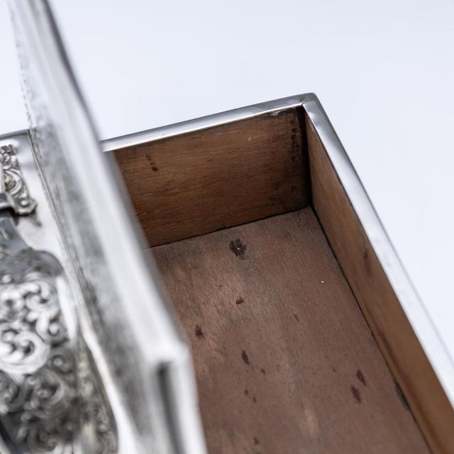 Wood Antique Victorian Silver Cigar Box, London, 1888 For Sale - Image 7 of 18