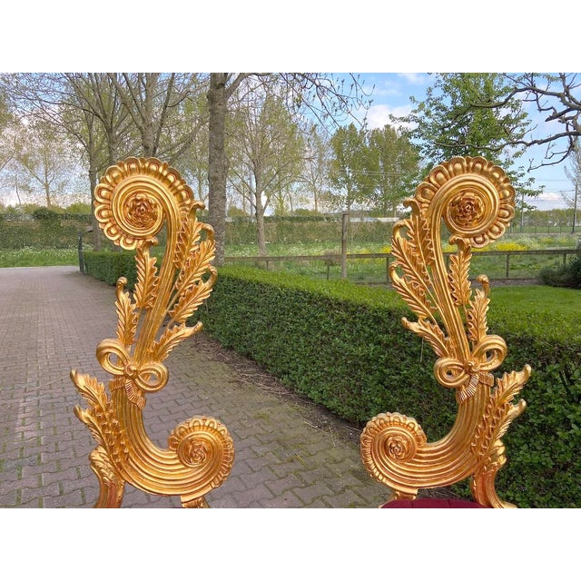 1980s Italian Rococo Gold Beech Velvet Side Chairs 2pc- Pair For Sale - Image 12 of 18