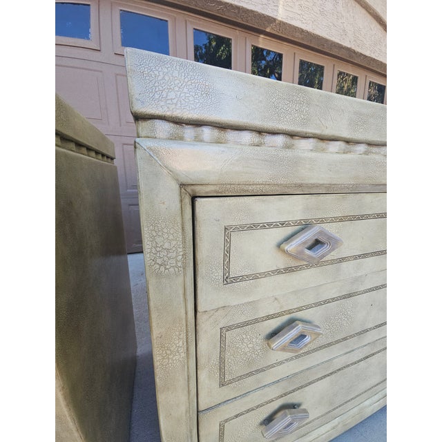 Large Pair of Labeled 1980s Maitland-Smith Faux Shagreen Bachelor's Chests | 42.25" Wide For Sale - Image 10 of 11