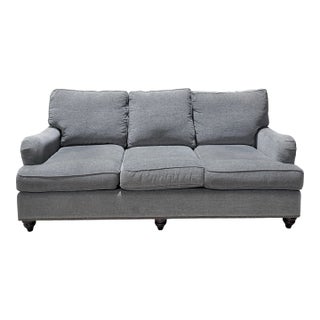 Late 20th Century Bassett Grey Linen Nailhead Trim Sofa For Sale